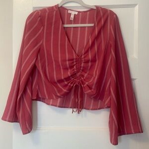 Leith cropped long sleeve shirt with white stripes. Has wider sleeves!